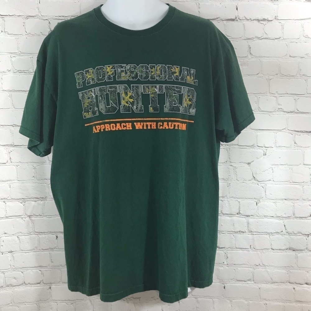 Jerzees Professional Hunter Approach With Caution Green Cotton T-Shirt Size XL